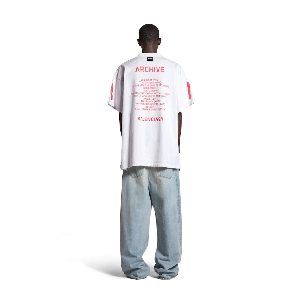 T-shirt Balenciaga Music | Archive Series Connected Oversize in Grigio Chiaro/rosso