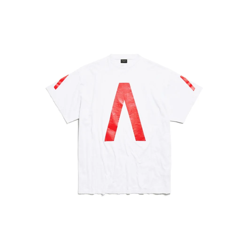 T-shirt Balenciaga Music | Archive Series Connected Oversize in Grigio Chiaro/rosso