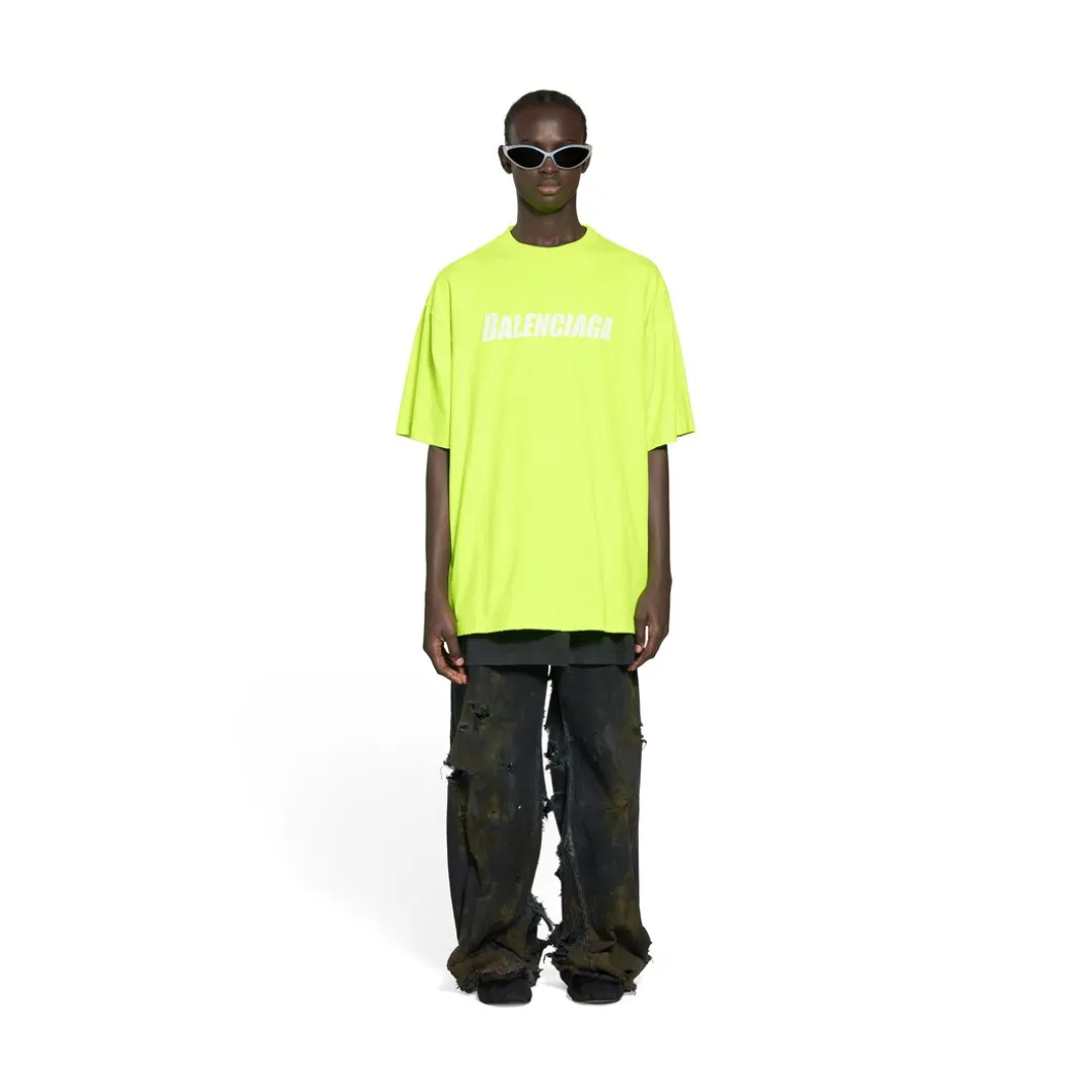 T-shirt Caps Boxy Fit in Giallo Fluo