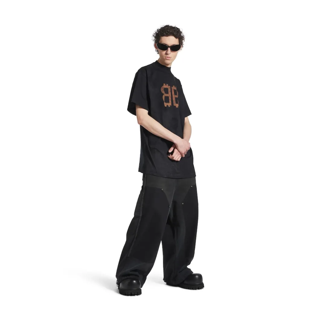 T-shirt Crypto Oversize in Nero Délavé