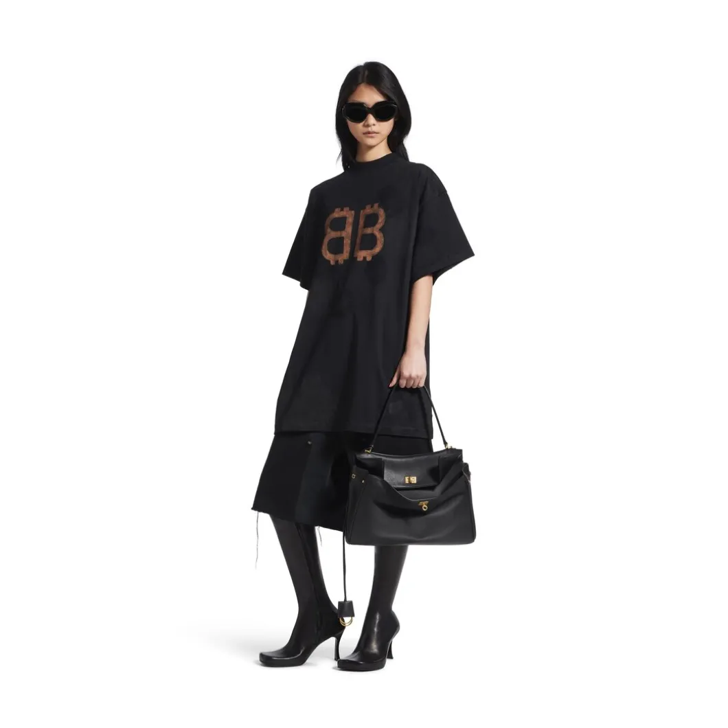 T-shirt Crypto Oversize in Nero Délavé