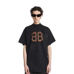 T-shirt Crypto Oversize in Nero Délavé