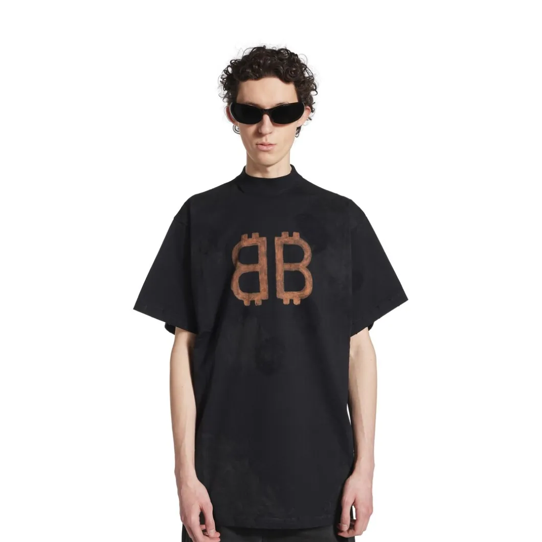 T-shirt Crypto Oversize in Nero Délavé