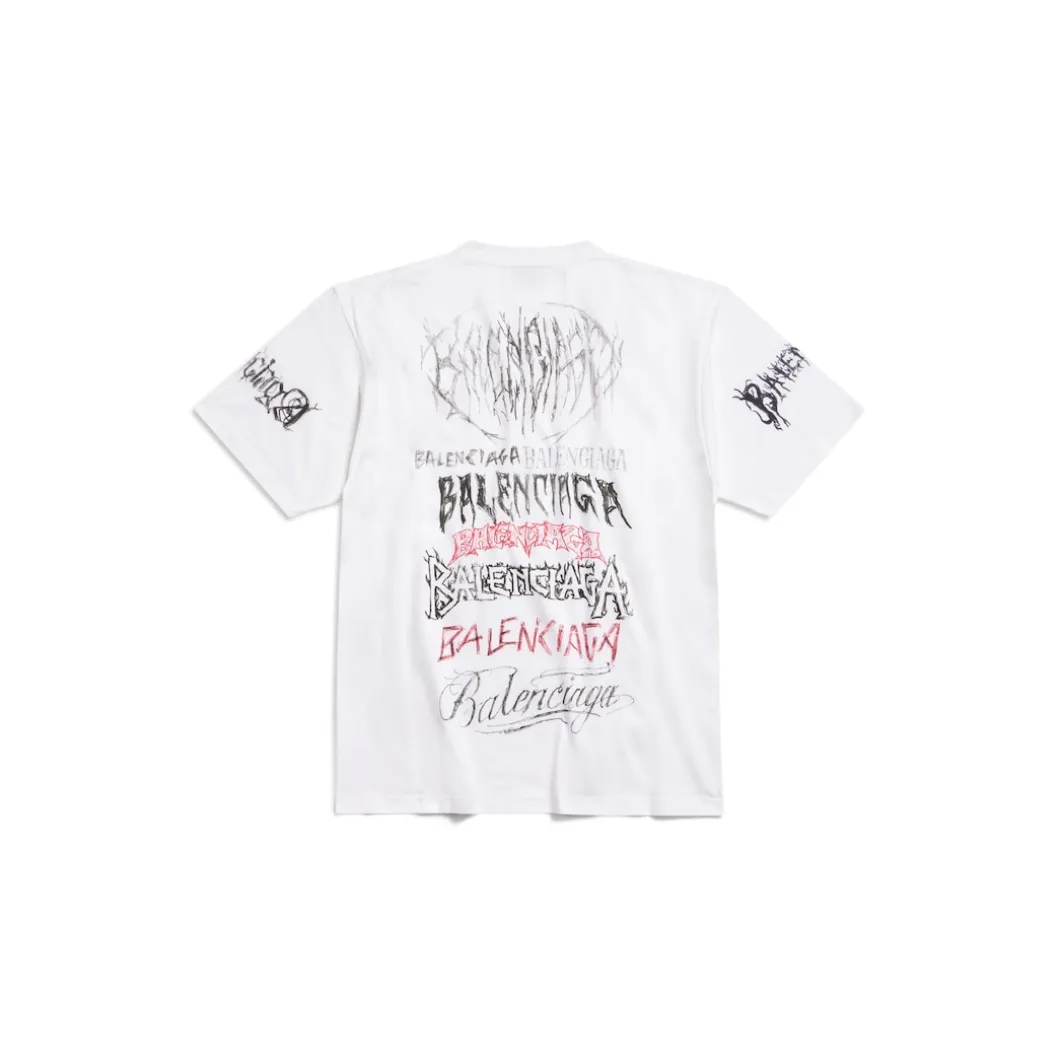 T-shirt Diy Metal Large Fit in Bianco/nero/rosso