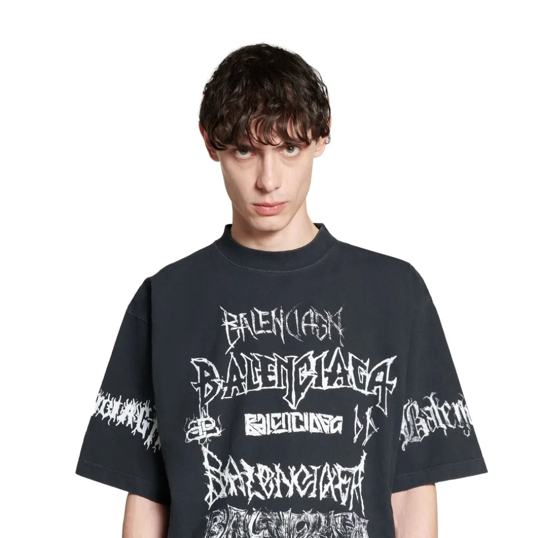 T-shirt Diy Metal Large Fit in Nero/bianco