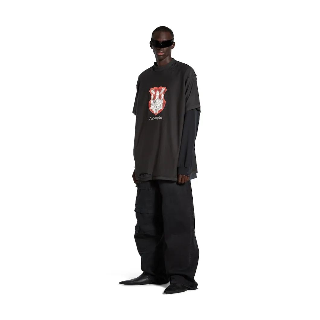T-shirt Inside-out Antwerpen Oversize in Nero