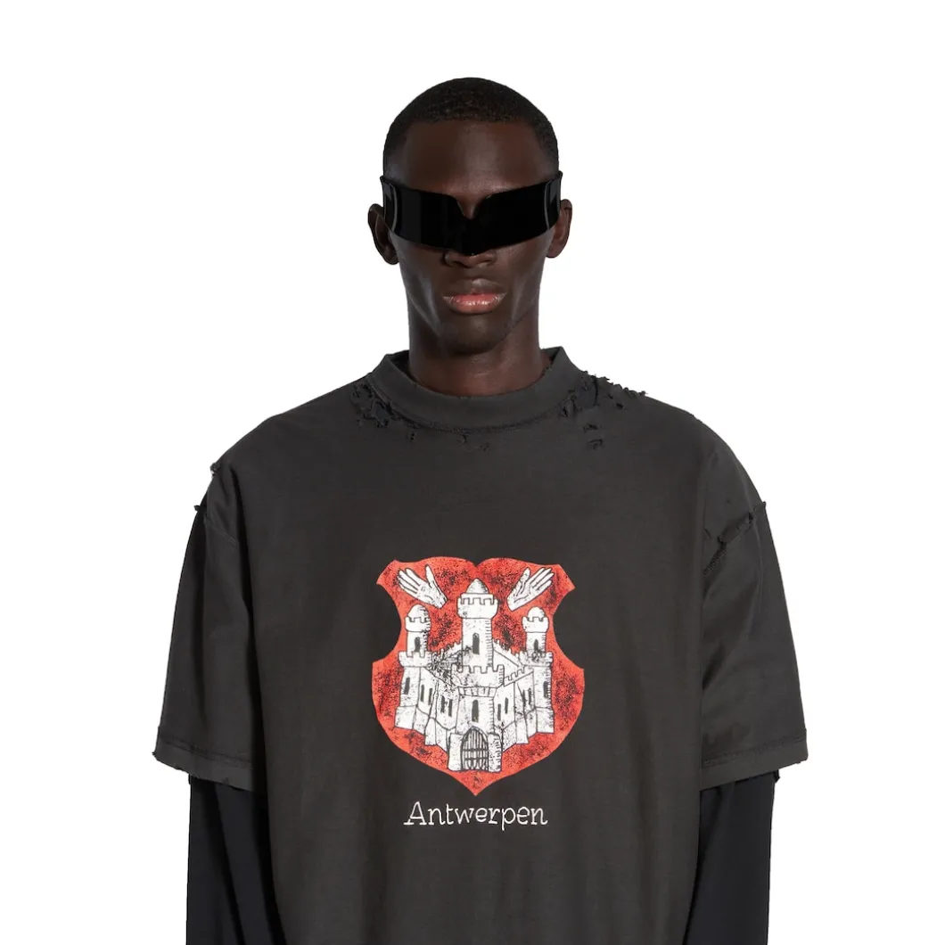 T-shirt Inside-out Antwerpen Oversize in Nero