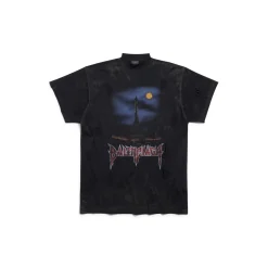 T-shirt Paris Moon Oversize in Nero D&eacute;lav&eacute;