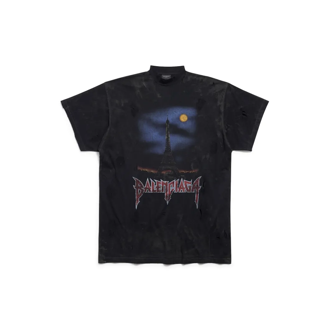 T-shirt Paris Moon Oversize in Nero Délavé