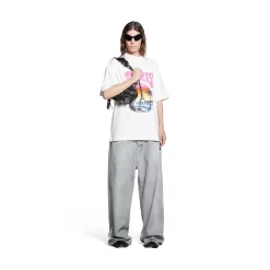 T-shirt Paris Tropical Medium Fit in Bianco/rosa