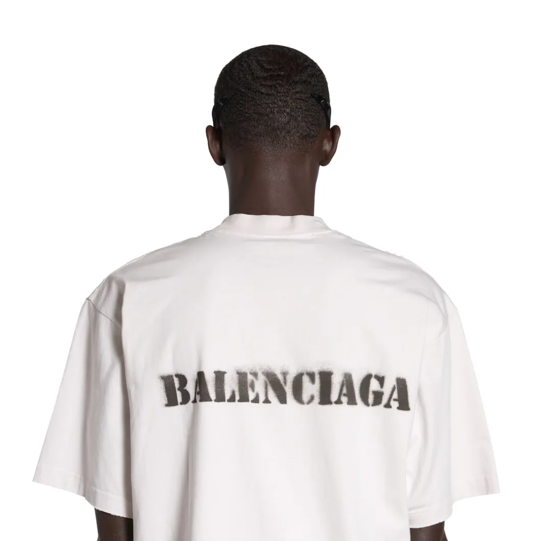 T-shirt Stencil Type Medium Fit in Bianco Sporco/nero