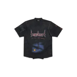 T-shirt Upside Down Paris Moon Oversize in Nero Délavé