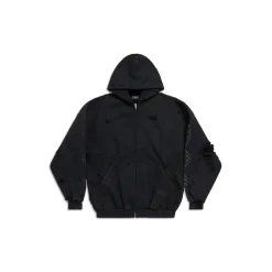 Zip-up Hoodie Capospalla Paris Moon Oversize in Nero D&eacute;lav&eacute;