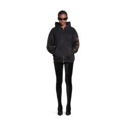 Zip-up Hoodie Heavy Metal Small Fit in Nero D&eacute;lav&eacute;