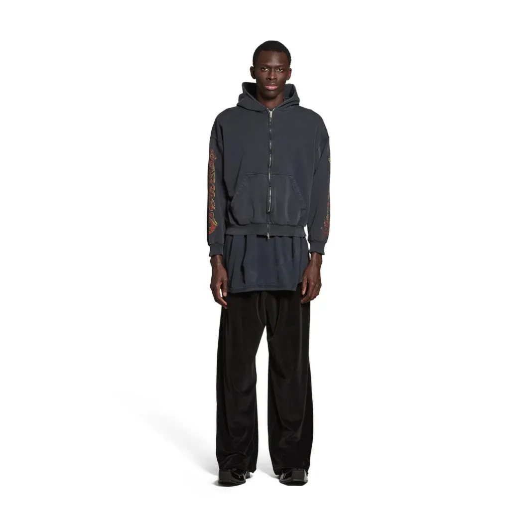 Zip-up Hoodie Offshore Medium Fit in Nero Délavé