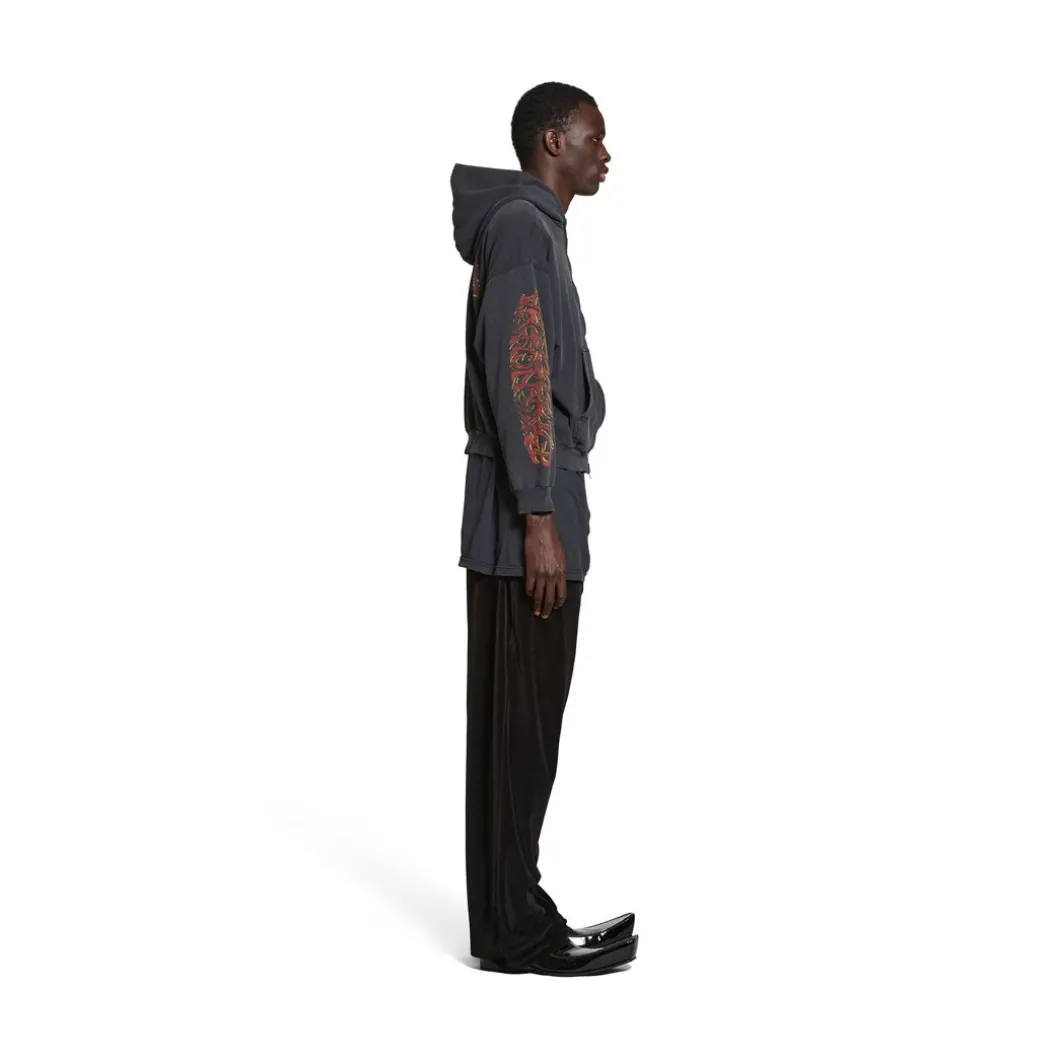 Zip-up Hoodie Offshore Medium Fit in Nero Délavé