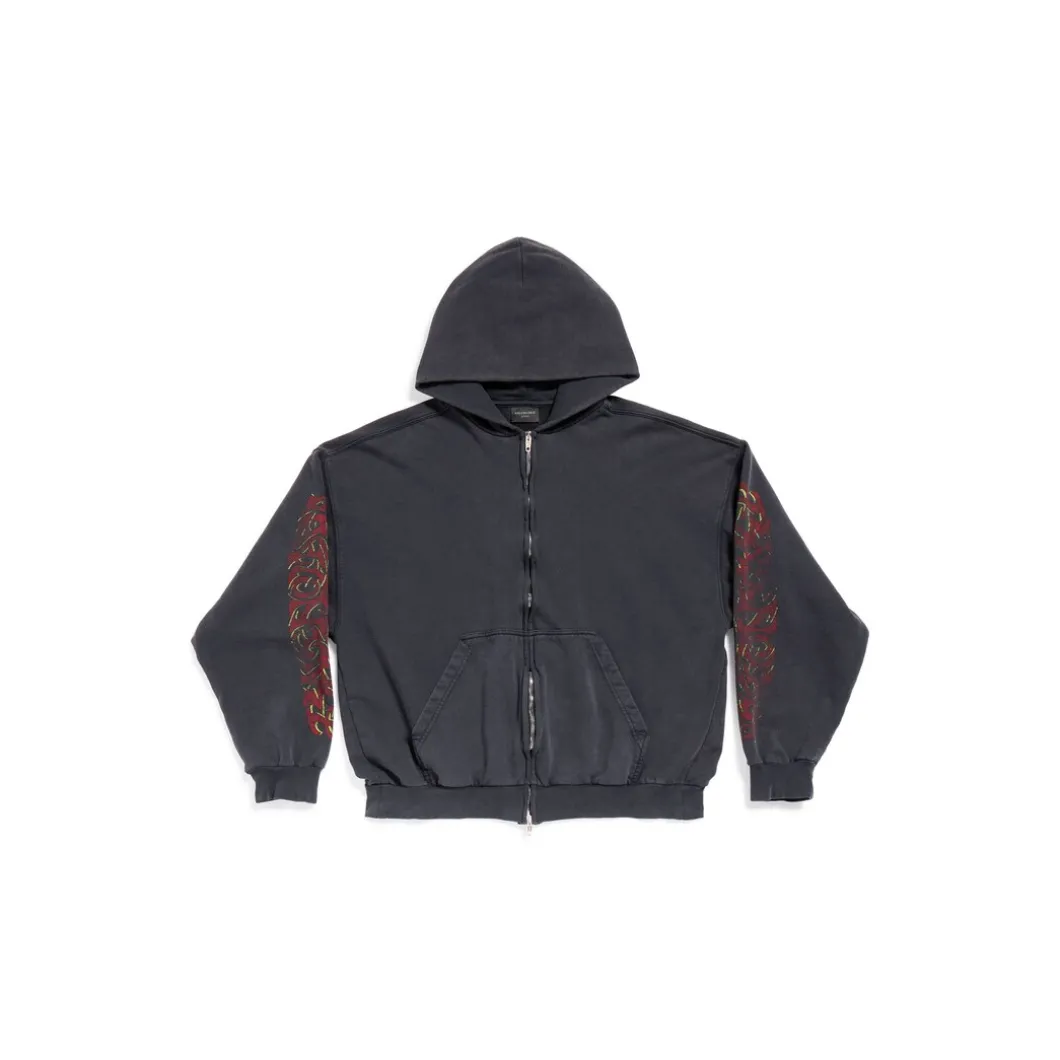 Zip-up Hoodie Offshore Medium Fit in Nero Délavé