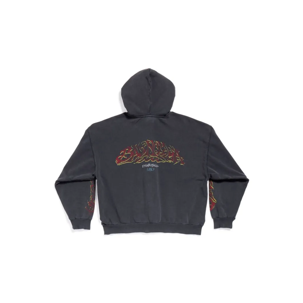 Zip-up Hoodie Offshore Medium Fit in Nero Délavé